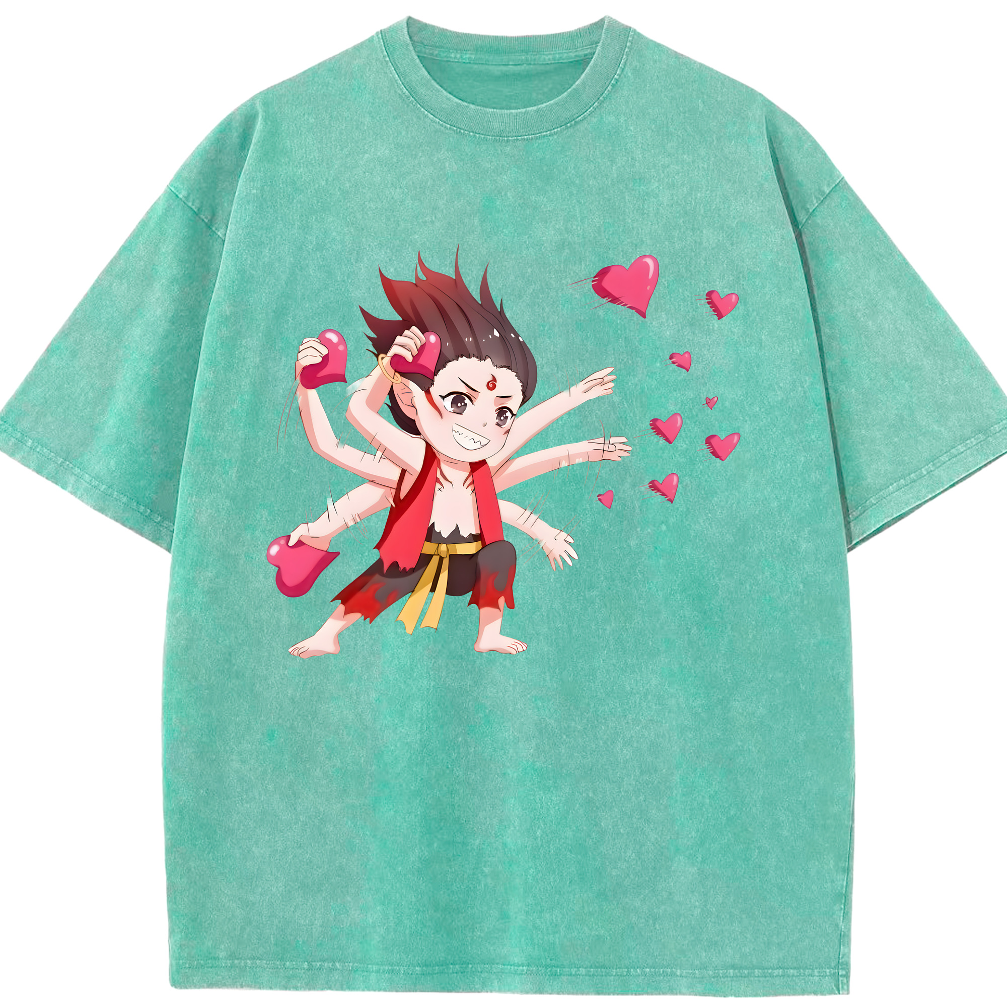 （画像用） Ne Zha 2 ナタ 魔童の大暴れ 綿100% ヴィンテージ風 半袖Tシャツ（フロントプリント）